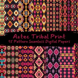 Aztec Tribal Print Pattern Seamless Digital Papers - printable scrapbook paper instant download, commercial use, 300dpi