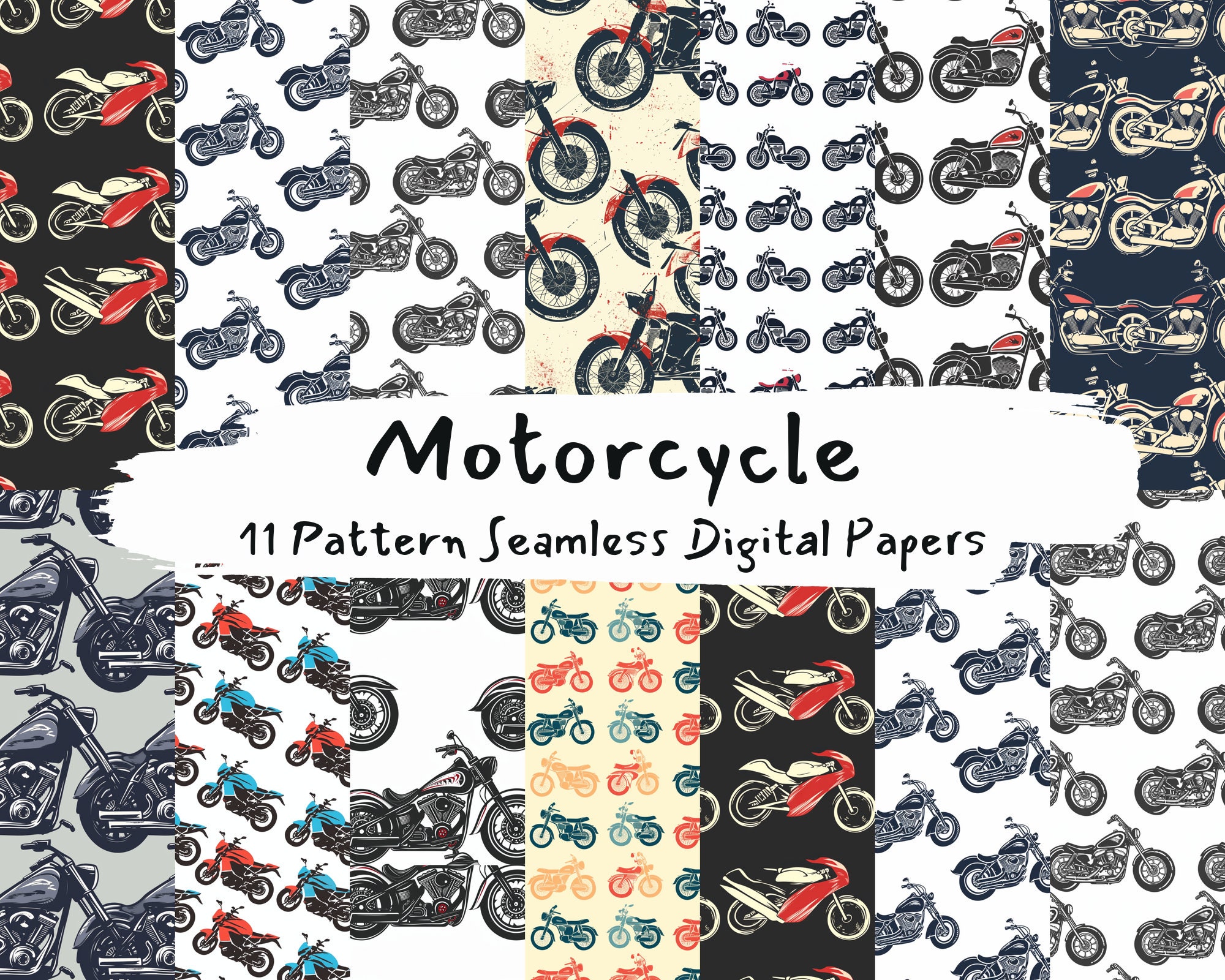 Motorcycle Pattern Seamless Digital Papers - printable scrapbook paper instant download for commercial use, 300dpi