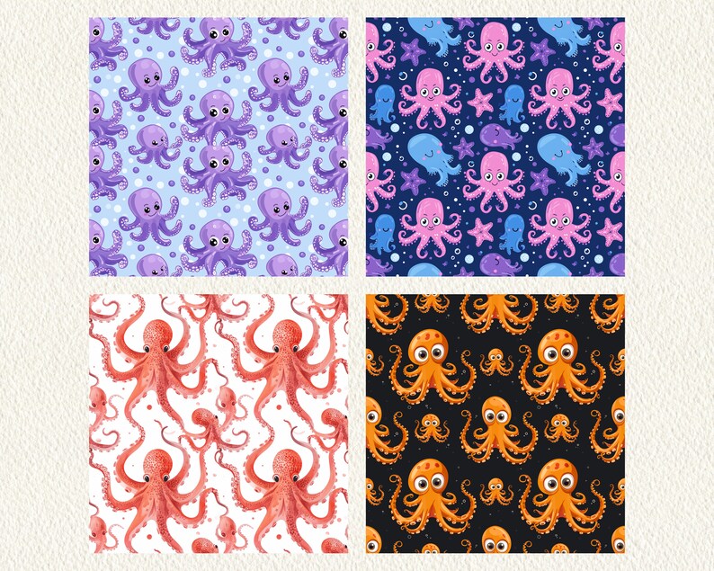Octopus Scale Patterns Cute Octopus Pattern Seamless Digital Papers - Tile Patterns Printable ...