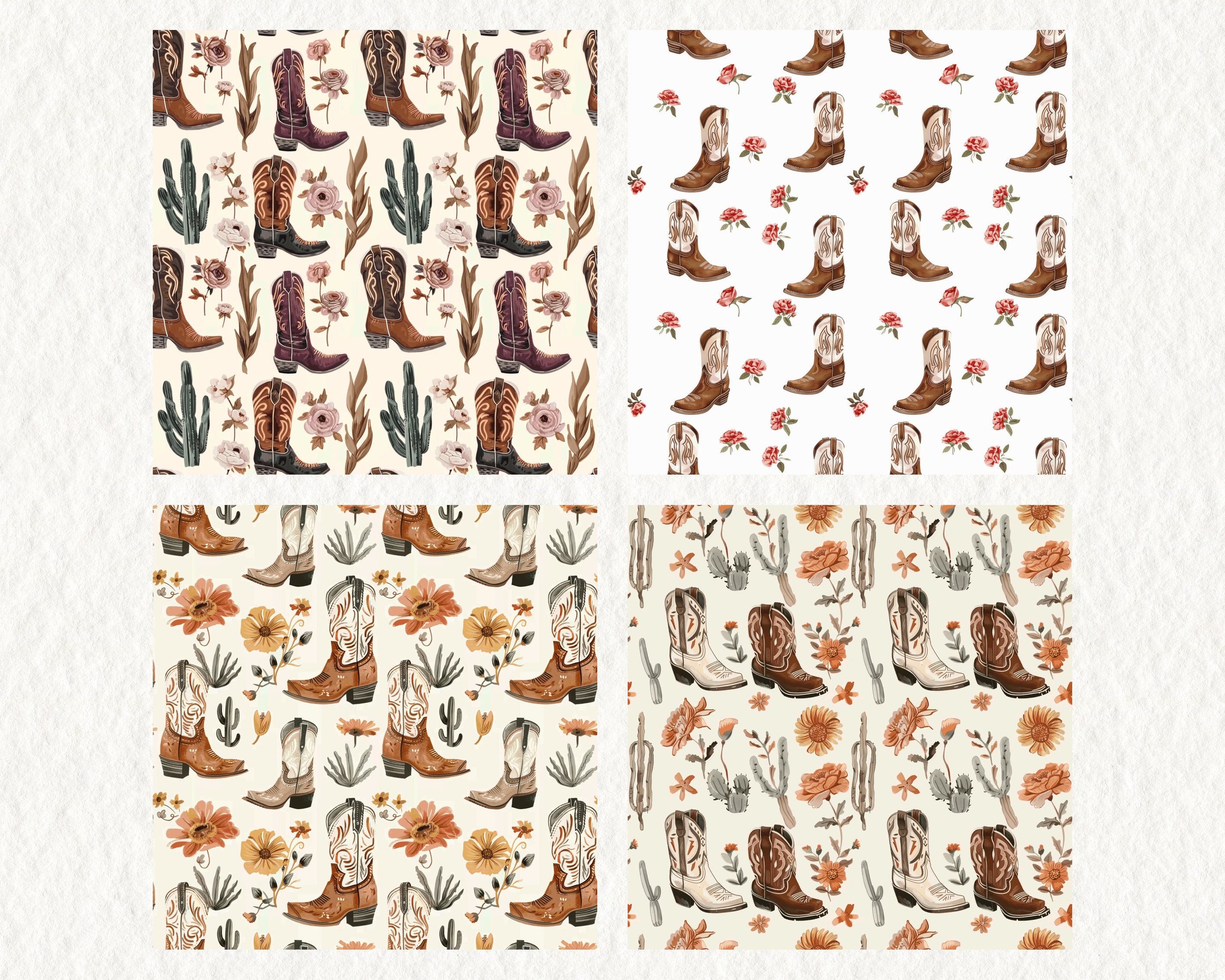 Cowgirl Boots Floral Pattern Seamless Digital Papers - Printable ...