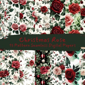 Modello di rosa di Natale Carte digitali senza soluzione di continuità - carta per scrapbooking stampabile png download immediato uso commerciale 300 dpi