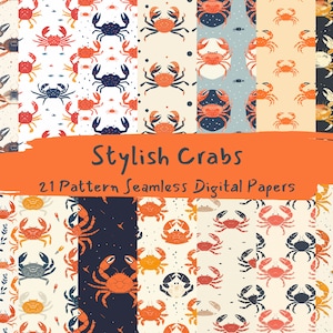 Stylish Crabs Pattern Seamless Digital Papers - printable scrapbook paper instant download, commercial use, 300dpi