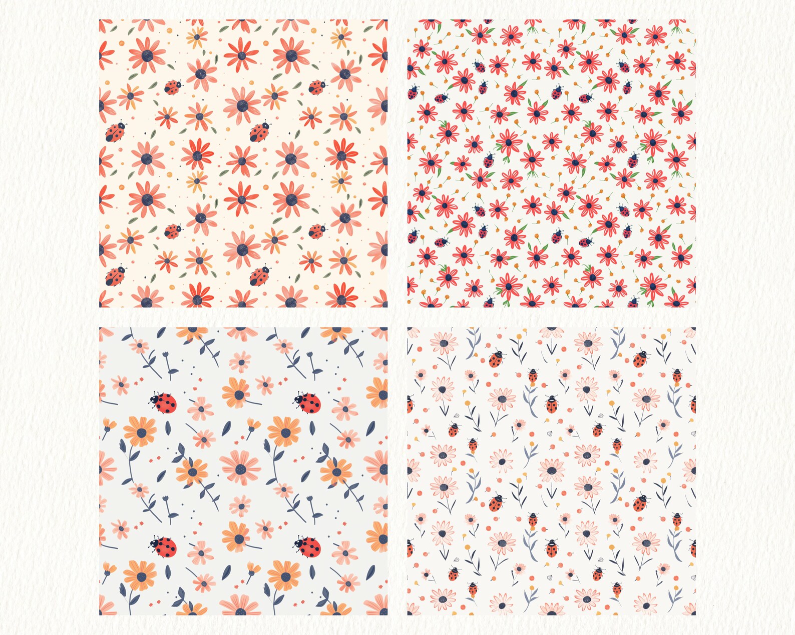 Pollen Pattern Design Ladybug and Pollen Pattern Seamless Digital Papers - Printable ...