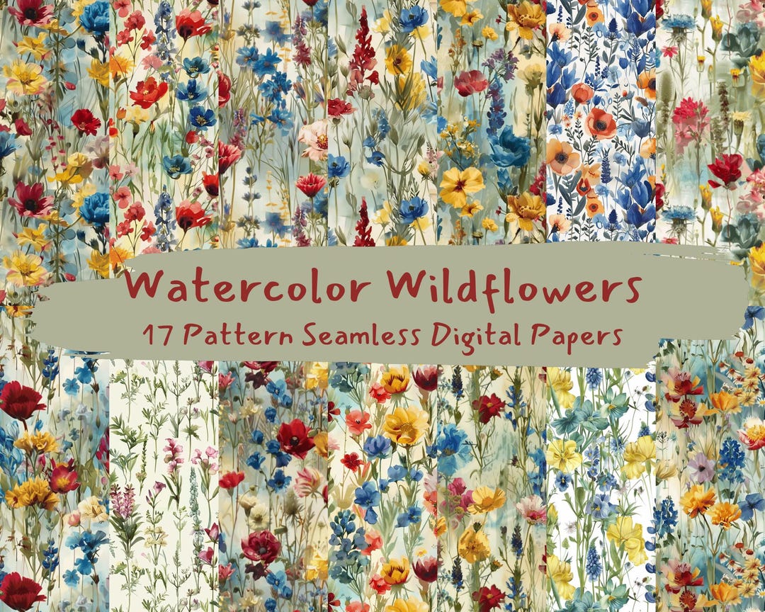 Watercolor Wildflowers Pattern Seamless Digital Papers - Printable ...