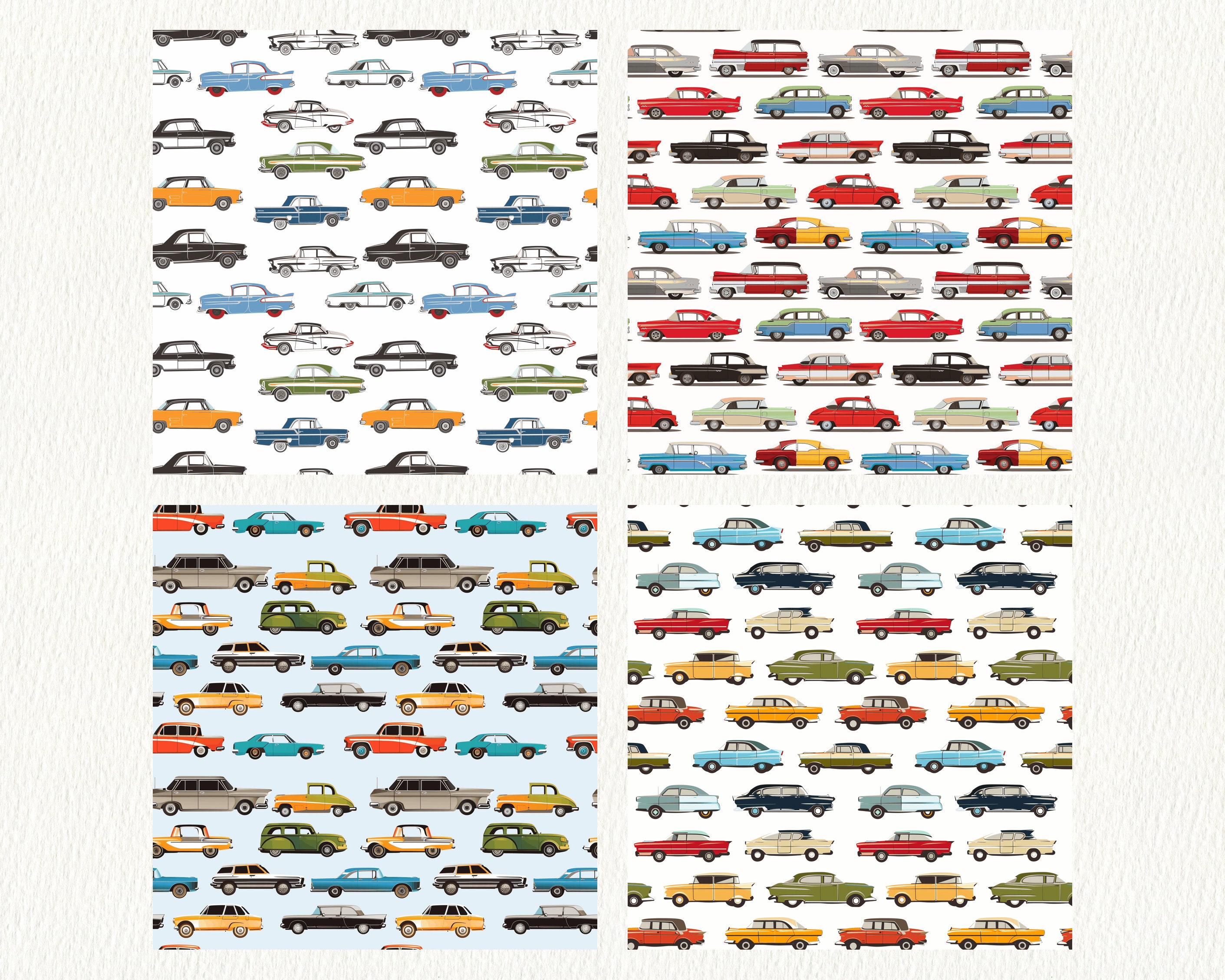 Retro Cars Pattern Seamless Digital Papers Printable Scrapbook Paper ...