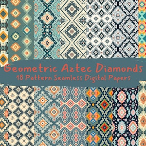 Geometric Aztec Diamonds Pattern Seamless Digital Papers - printable scrapbook paper instant download, commercial use, 300dpi