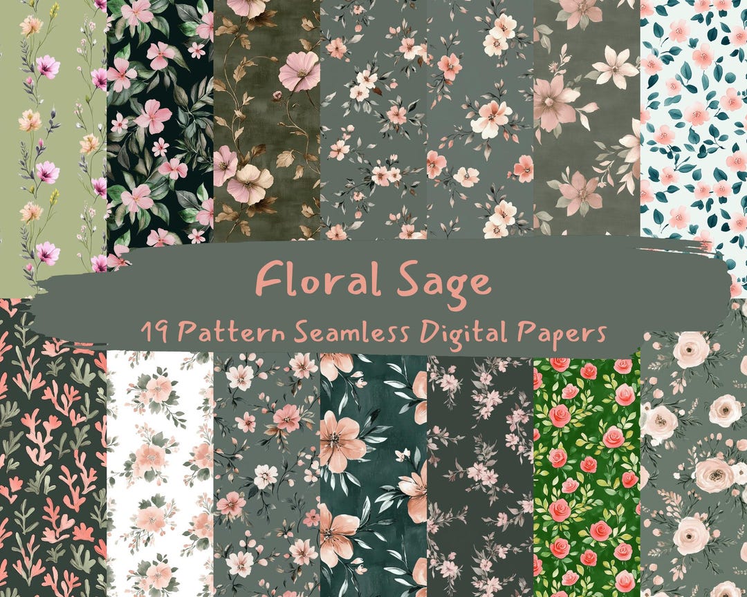 Sage Pattern Sample Floral Sage Pattern Seamless Digital Papers - Printable Scrapbook Paper ...