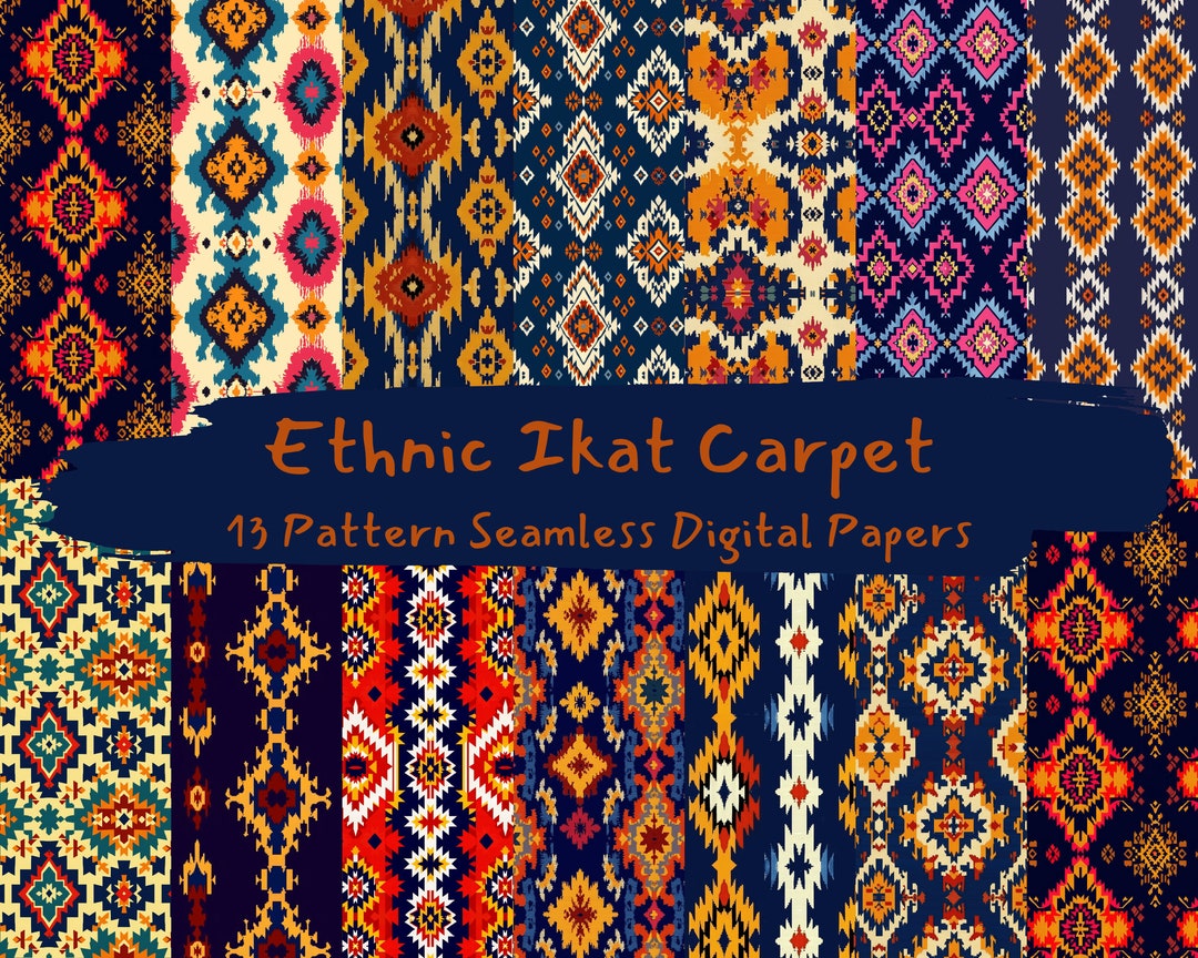 Ethnic Ikat Carpet Pattern Seamless Digital Papers - Printable ...