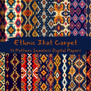 Ethnic Ikat Carpet Pattern Seamless Digital Papers - printable scrapbook paper instant download, commercial use, 300dpi