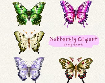 Imágenes prediseñadas de mariposas, gráficos de imágenes prediseñadas imprimibles digitales en formato PNG, descarga instantánea transparente para uso comercial