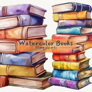 Watercolor Books printable clipart, png format, transparent background, instant download, commercial use, 300dpi, journal book, scrapbooking