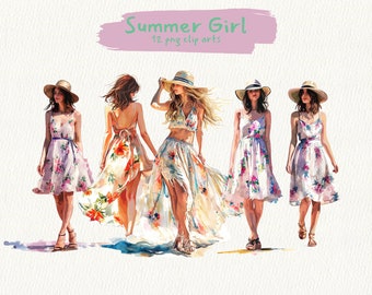 Summer Girl digital printable clipart bundle in PNG format transparent background instant download for commercial use