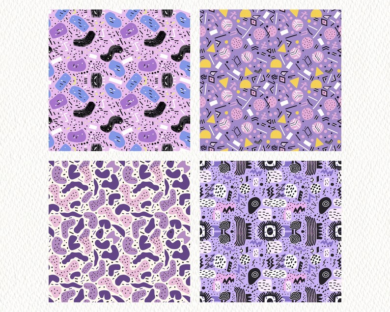 Purple Memphis Pattern Seamless Digital Papers - Printable Scrapbook ...