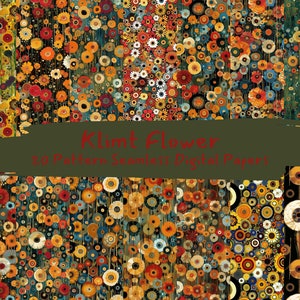 Klimt Flower Pattern Seamless Digital Papers - printable scrapbook paper png instant download commercial use 300dpi