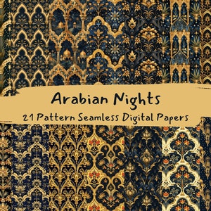 Papéis digitais sem costura com padrão Arabian Nights - papel para scrapbook para impressão, download instantâneo, uso comercial, 300dpi
