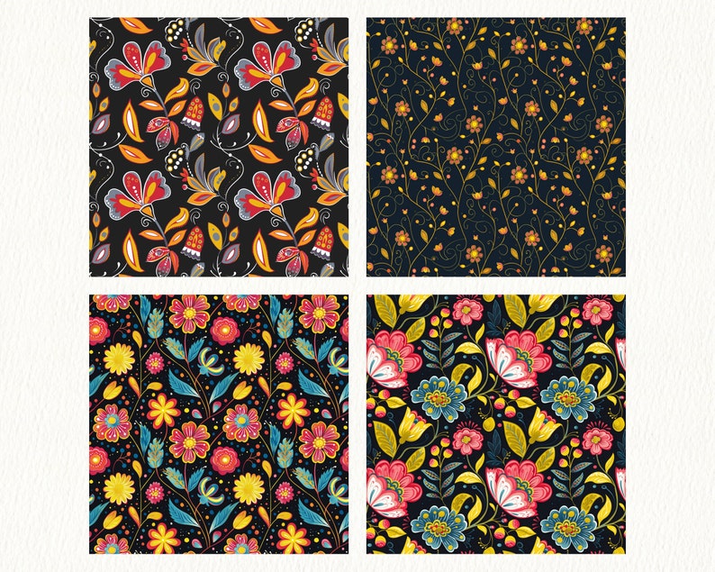 Night Flower Folklore Pattern Seamless Digital Papers - Printable ...
