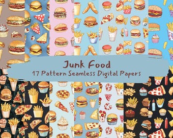 Junk Food Pattern Seamless Digital Papers - printable scrapbook paper png instant download commercial use 300dpi