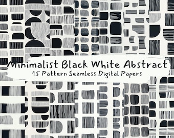 Minimalist Black White Abstract Pattern Seamless Digital Papers - printable scrapbook paper png instant download commercial use 300dpi
