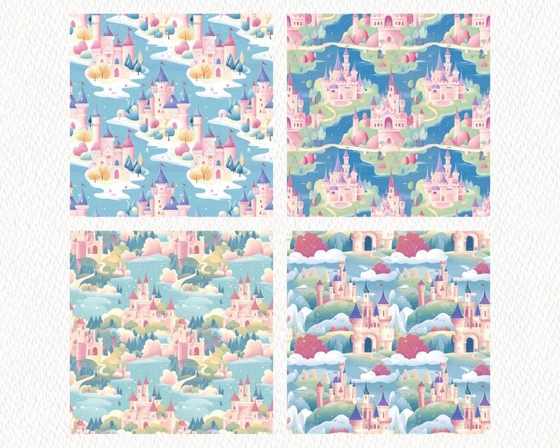 Princess Backing Paper Princess Castle Pattern Seamless Digital Papers - Printable Scrapbook ...