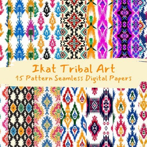 Ikat Tribal Art Pattern Seamless Digital Papers - printable scrapbook paper instant download, commercial use, 300dpi