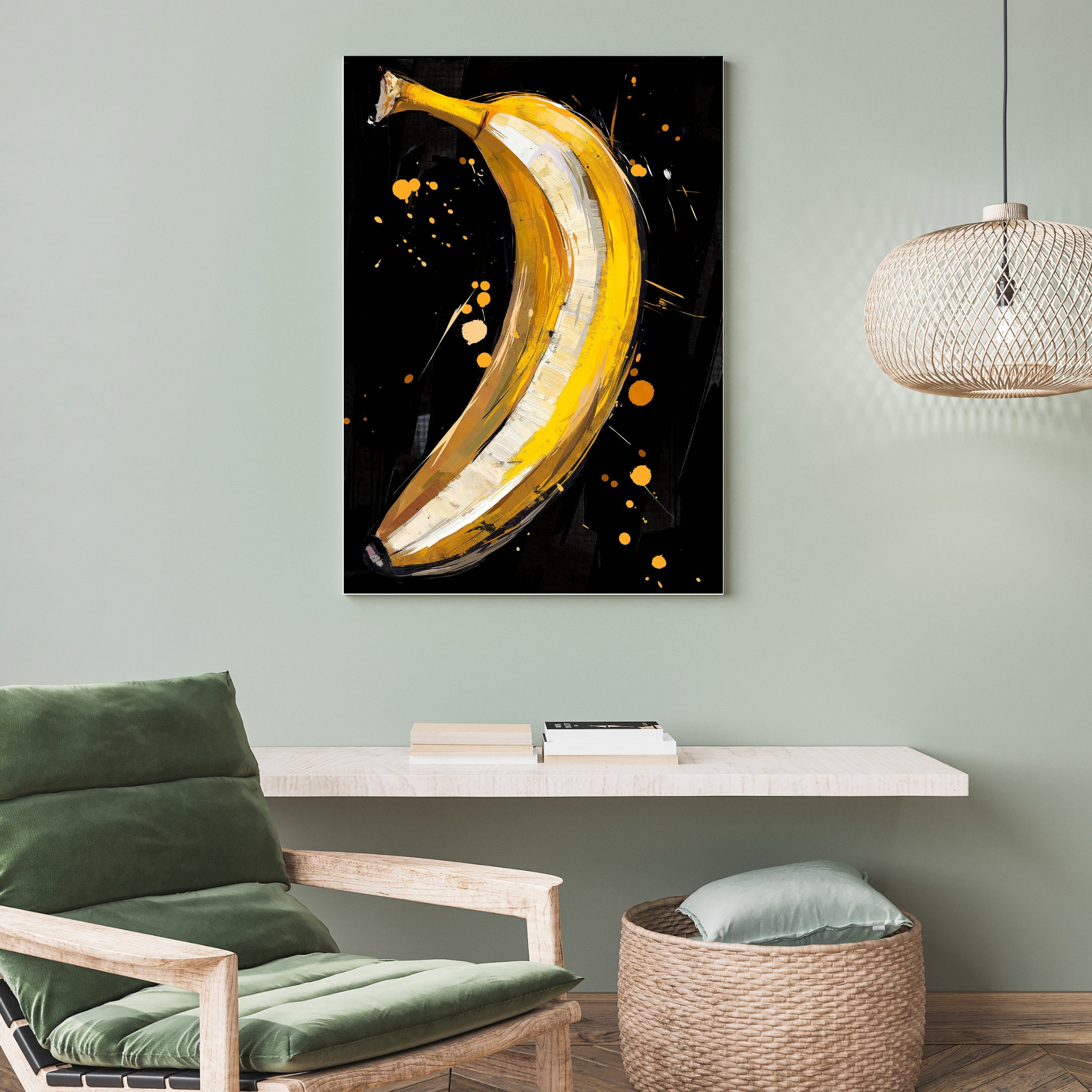 Striped Banana Closeup: Yellow and White Abstract Art - Modern
