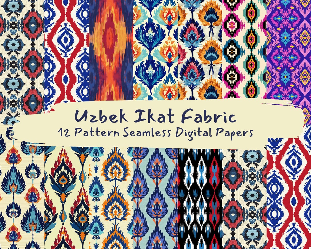 Uzbek Ikat Fabric Pattern Seamless Digital Papers - Printable Scrapbook ...