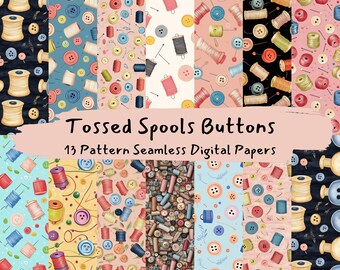 Tossed spoelen knoppen patroon naadloze digitale Papers - afdrukbaar plakboekpapier png instant download commercieel gebruik 300 dpi
