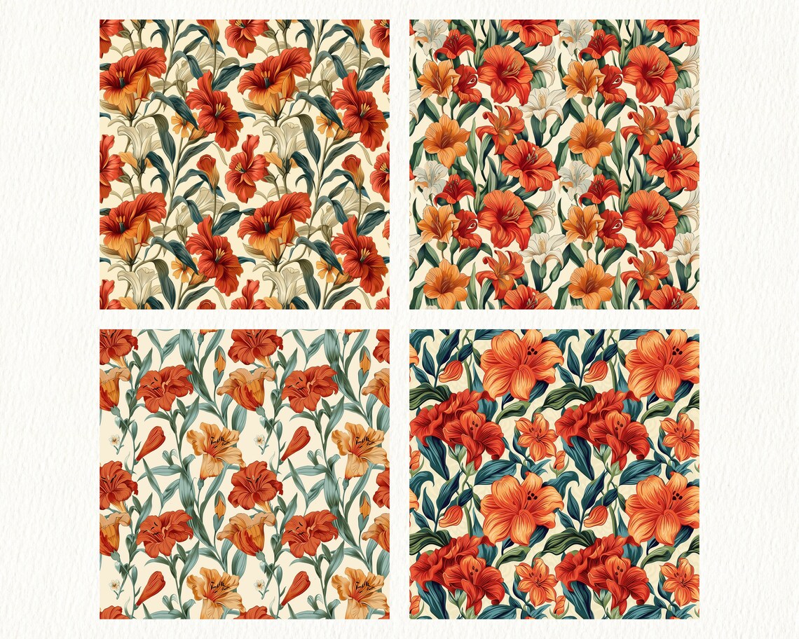 Peruvian Blooms Pattern Seamless Digital Papers - Printable Scrapbook ...
