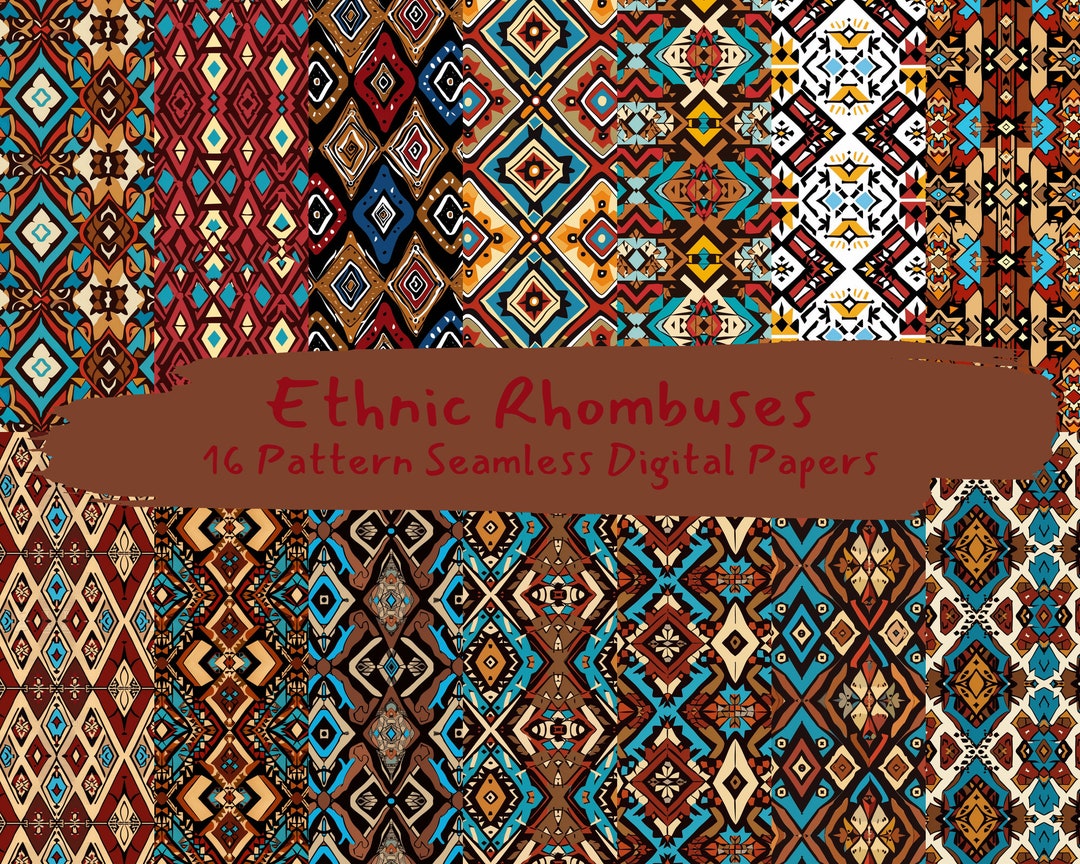 Ethnic Rhombuses Pattern Seamless Digital Papers - Printable Scrapbook ...