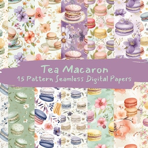 Papiers numériques sans couture de modèle de macaron de thé - téléchargement immédiat de papier de scrapbooking imprimable pour un usage commercial, 300 dpi