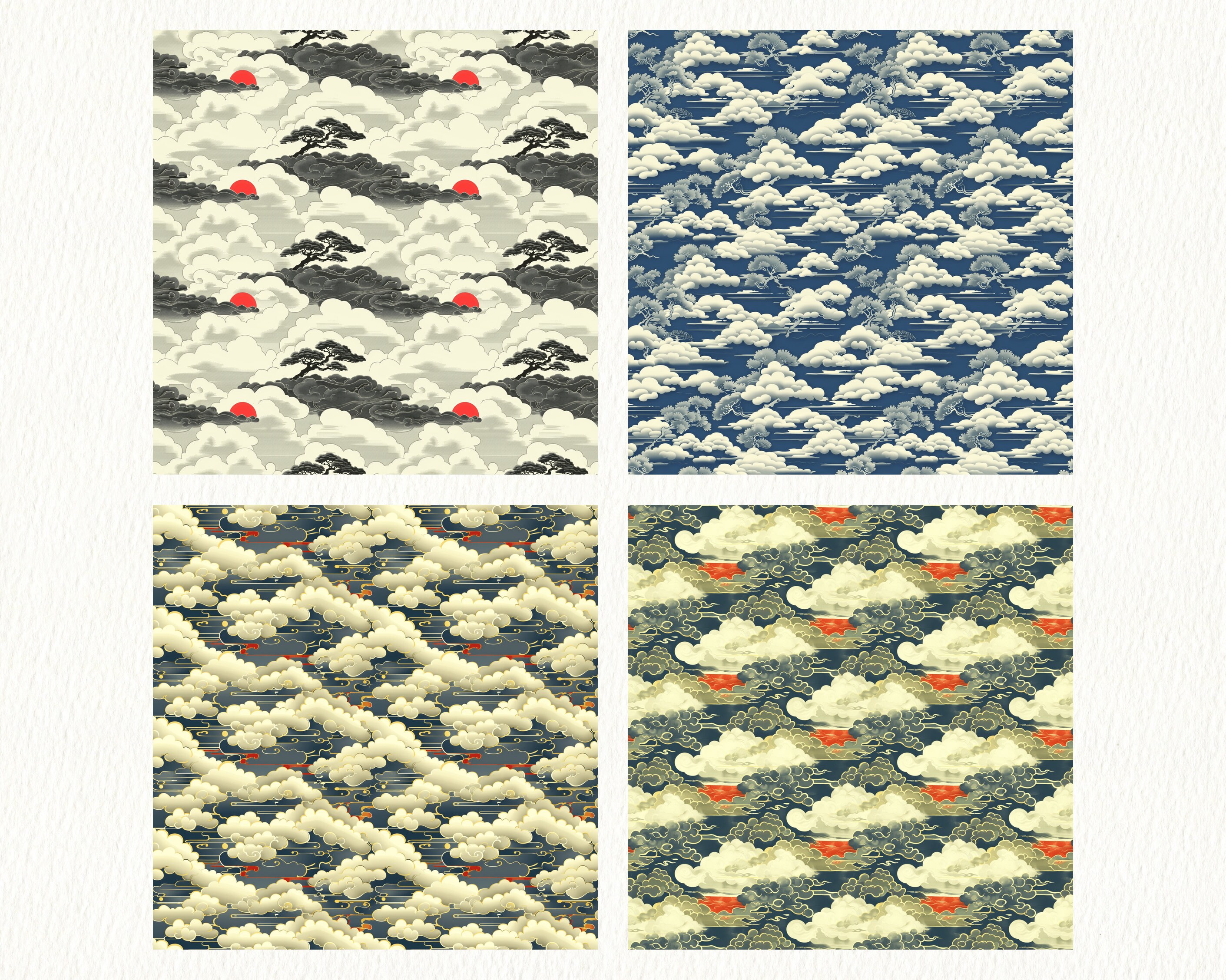 Japanese Clouds Pattern Seamless Digital Papers - Printable Scrapbook ...