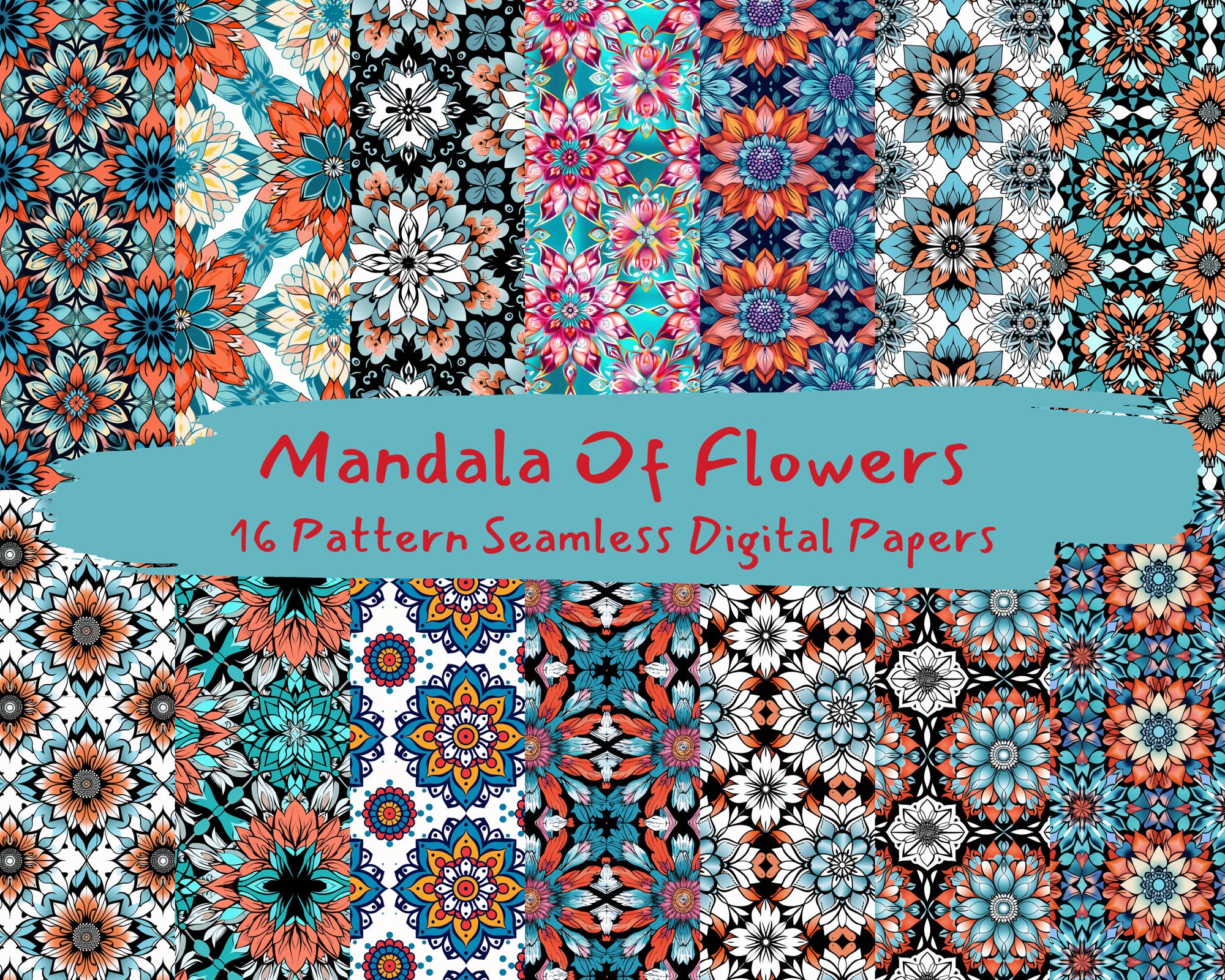 Mandala of Flowers Pattern Seamless Digital Papers - Printable ...