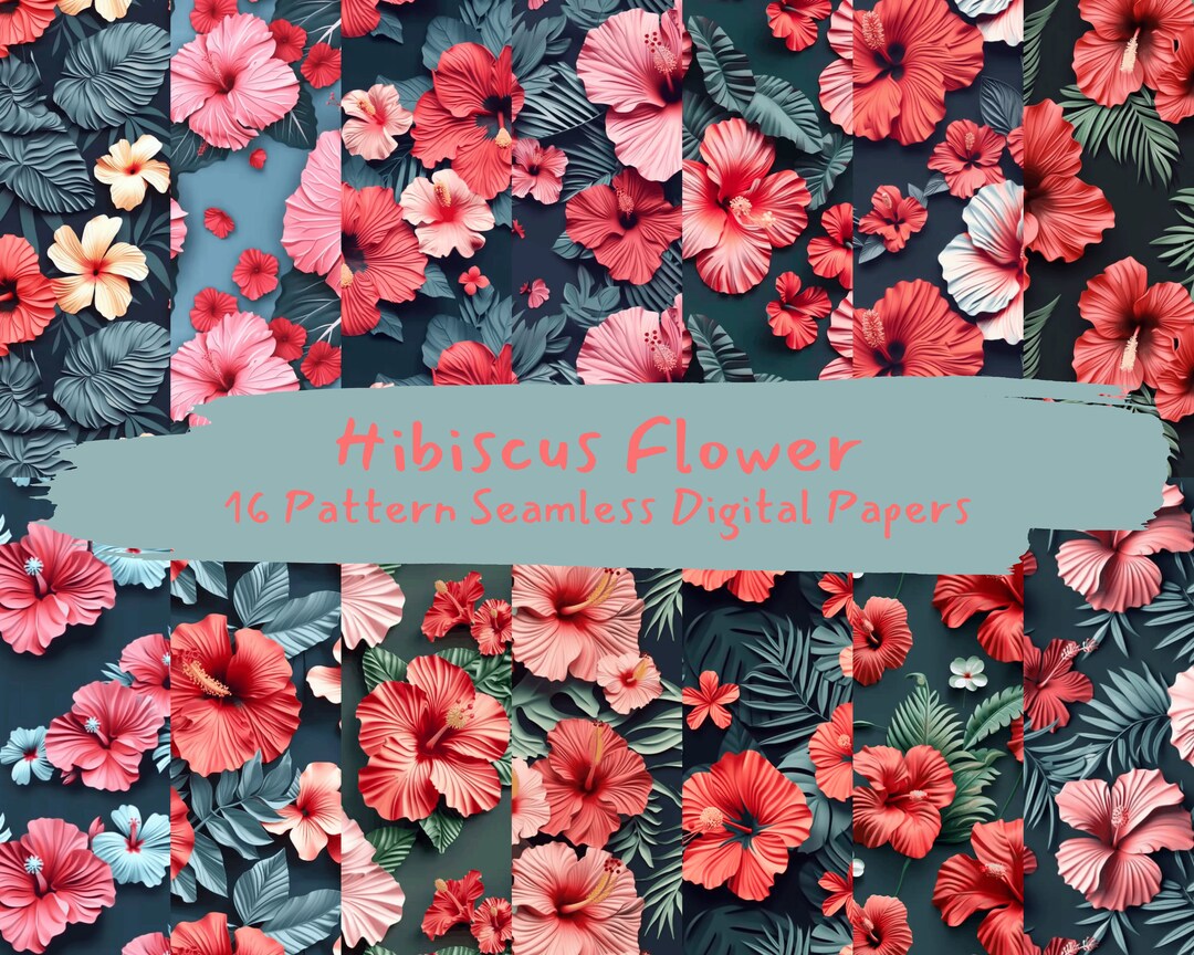 Hibiscus Flower Pattern Seamless Digital Papers - Printable Scrapbook ...