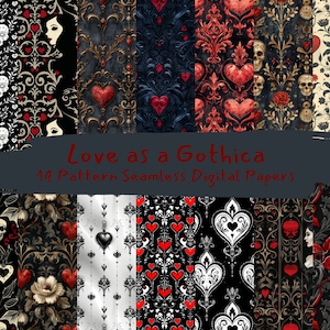 Love as a Gothica Pattern Seamless Digital Papers - printable scrapbook paper instant download, commercial use, 300dpi