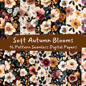Soft Autumn Blooms Pattern Seamless Digital Papers - printable scrapbook paper png instant download commercial use 300dpi