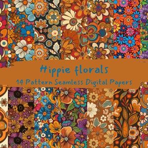Hippie florals Pattern Seamless Digital Papers - printable scrapbook paper instant download, commercial use, 300dpi