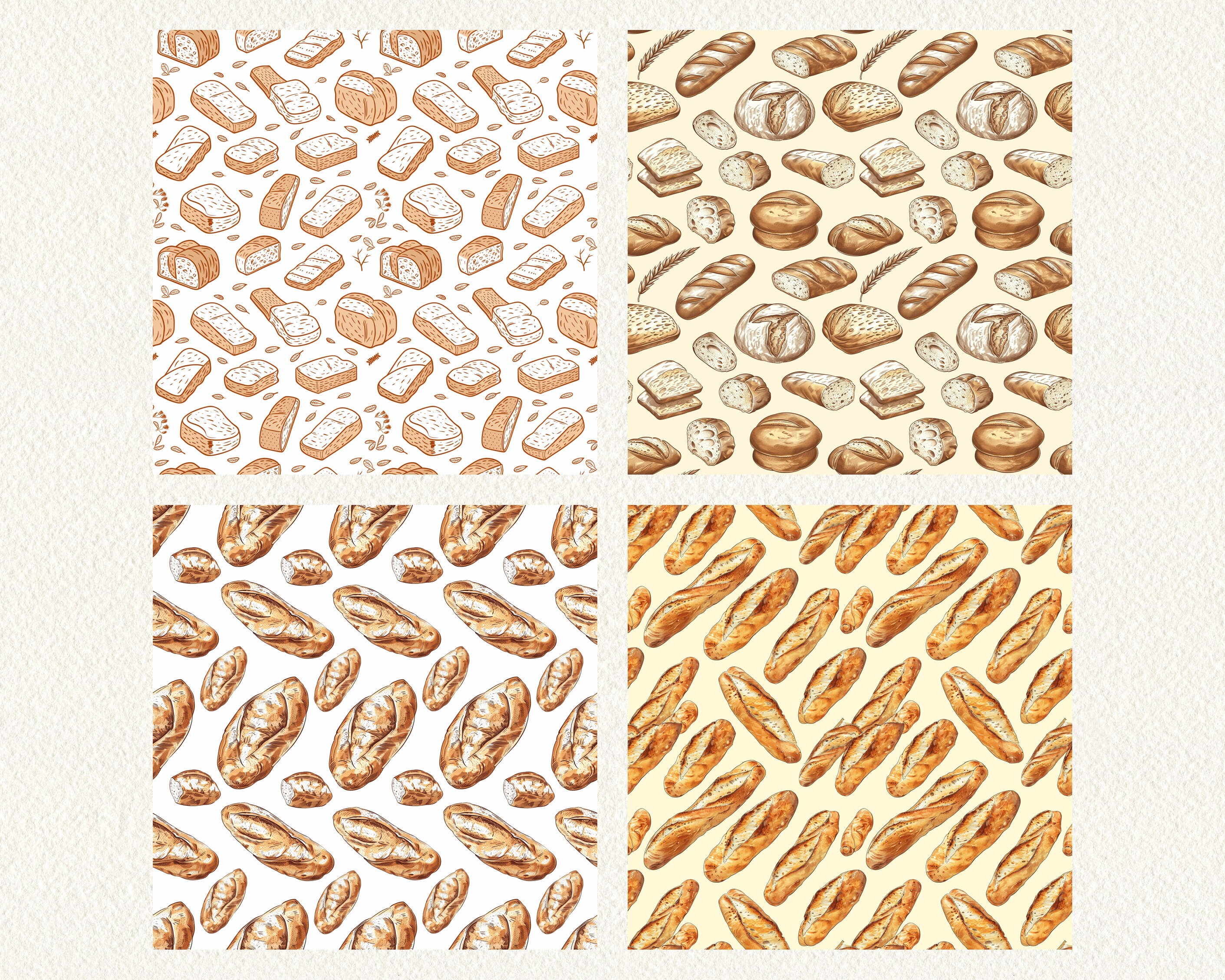 Sourdough and Bagel Pattern Seamless Digital Papers - Printable ...