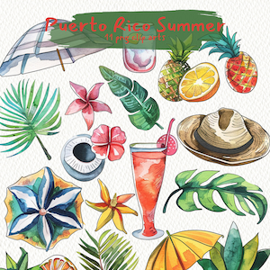 Puerto Rico Summer printable clipart, png format, transparent background, instant download, commercial use, 300dpi, ephemera journal