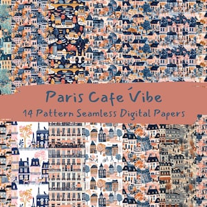 Paris Cafe Vibe Pattern Seamless Digital Papers - printable scrapbook paper png instant download commercial use 300dpi