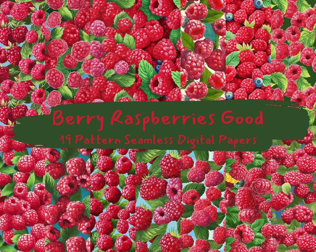 Raspberry Patterned Paper Berry Raspberries Good Pattern Seamless Digital Papers - Printable ...