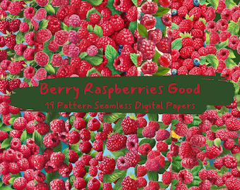 Berry Raspberries Good Pattern Seamless Digital Papers - printable scrapbook paper png instant download commercial use 300dpi
