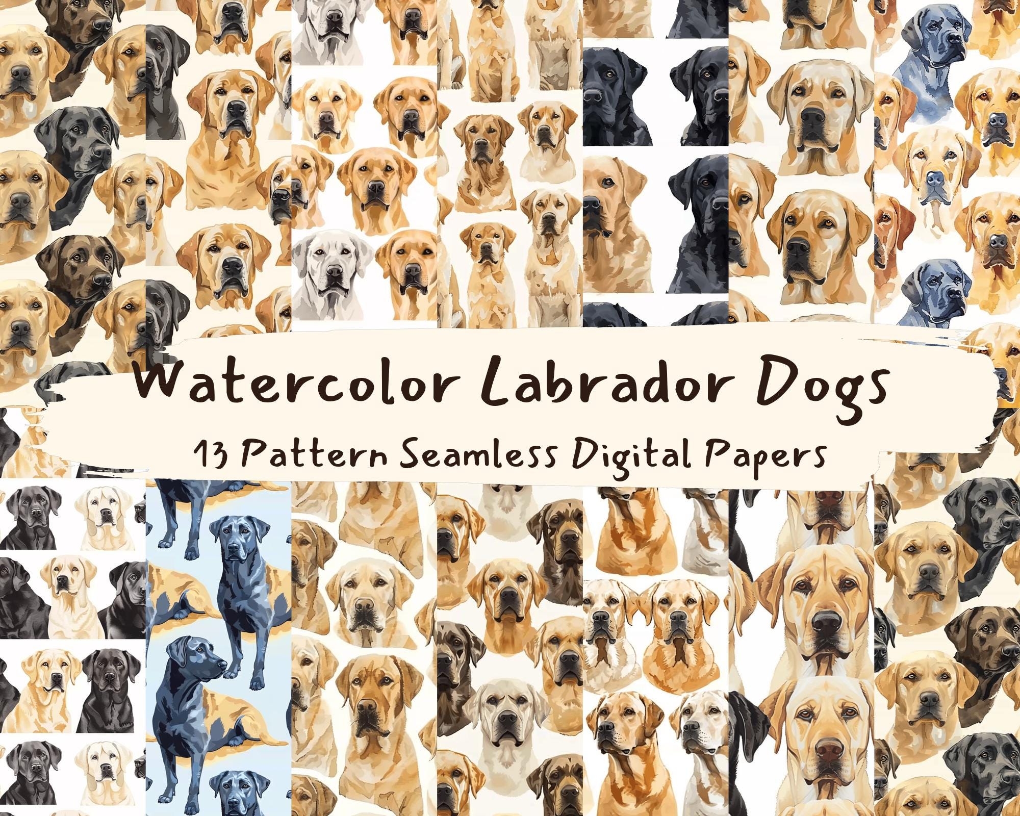 Labrador Pattern Wallpaper Watercolor Labrador Dogs Pattern Seamless Digital Papers - Printable ...