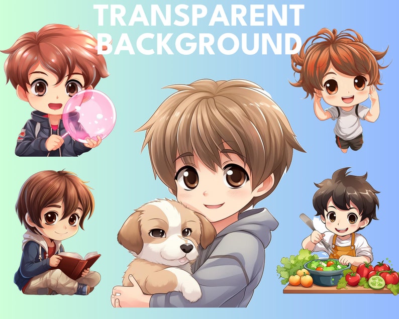 Boy Cartoon Digital Printable Clipart Bundle in PNG Format Transparent ...