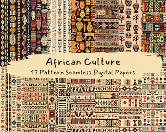 African Culture Pattern Seamless Digital Papers - printable scrapbook paper instant download, commercial use, 300dpi
