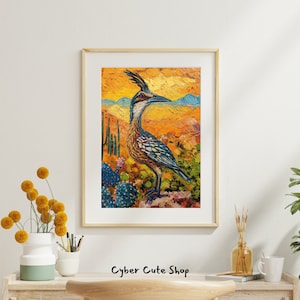 Stunning Desert Roadrunner Oil Art Print - Downloadable Wildlife Wall Decor | Instant Digital Download for Nature Lovers