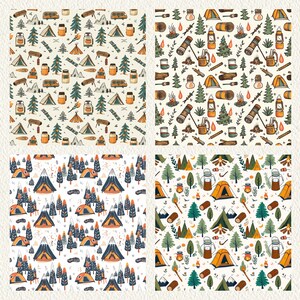 Camping Outdoor Pattern Seamless Digital Papers - printable scrapbook paper png instant download commercial use 300dpi image 4