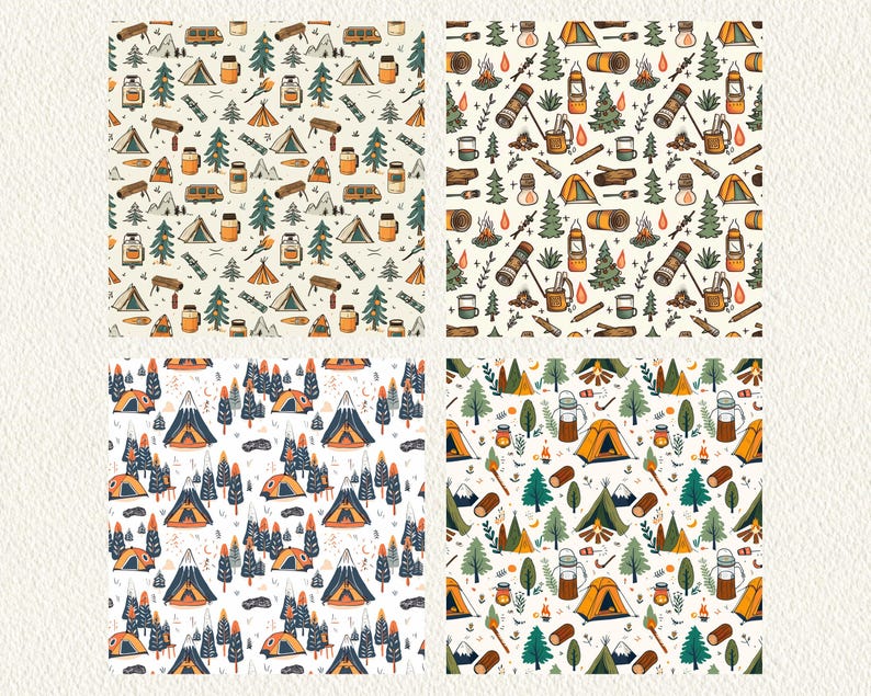 Camping Outdoor Pattern Seamless Digital Papers - printable scrapbook paper png instant download commercial use 300dpi image 4