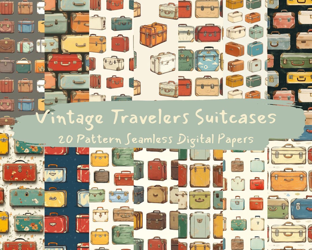 Travel Pattern Paper Vintage Travelers Suitcases Pattern Seamless Digital Papers - Printable ...
