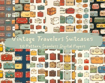 Patrón de maletas de viaje vintage sin costuras, papel digital - papel de álbum de recortes imprimible, descarga instantánea, uso comercial, 300 ppp