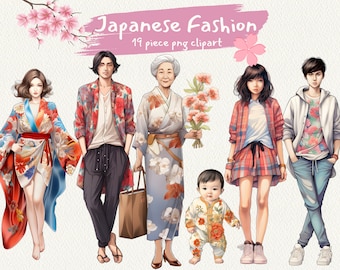 Fashion Japanese digital clipart bundle in PNG format transparent background instant download for commercial use